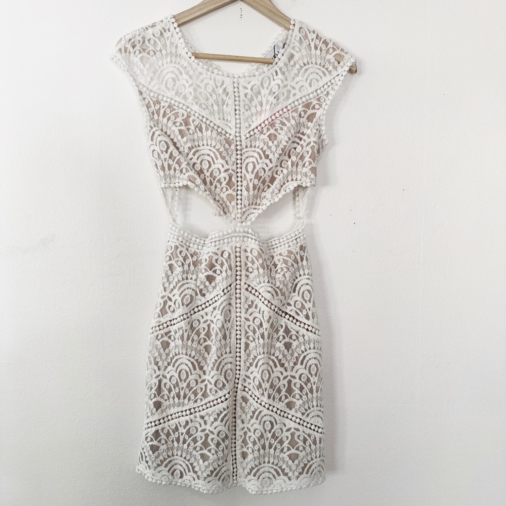 Hello Molly White Lace Cutout Mini Dress